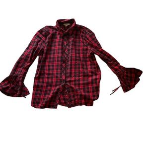 Beachlunchlounge Plaid Button-Down Long Sleeve Flannel Top (L) with flair/belle